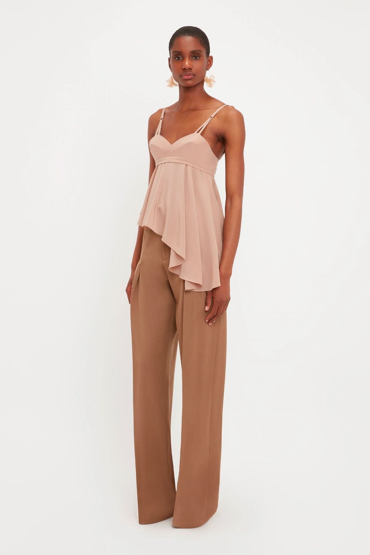 Victoria Beckham Front Pleat Trousers	- Fawn