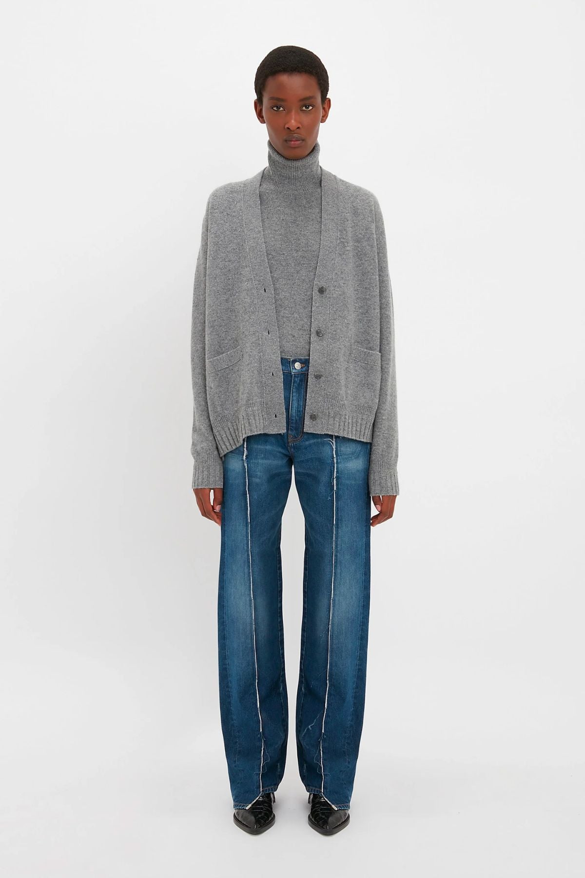 Victoria Beckham Double Layer Cardigan - Grey Melange