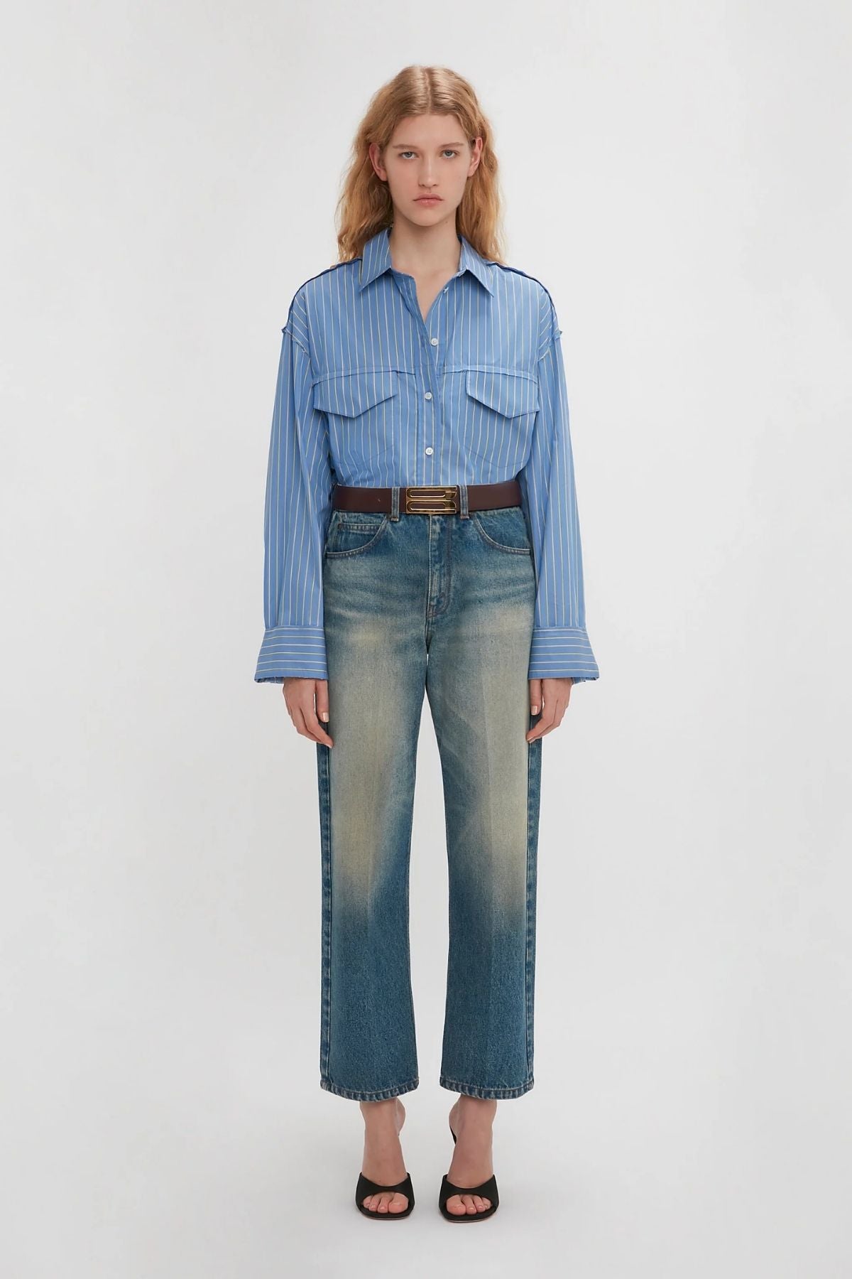 Victoria Beckham Cropped Seam Detail Shirt - Steel Blue