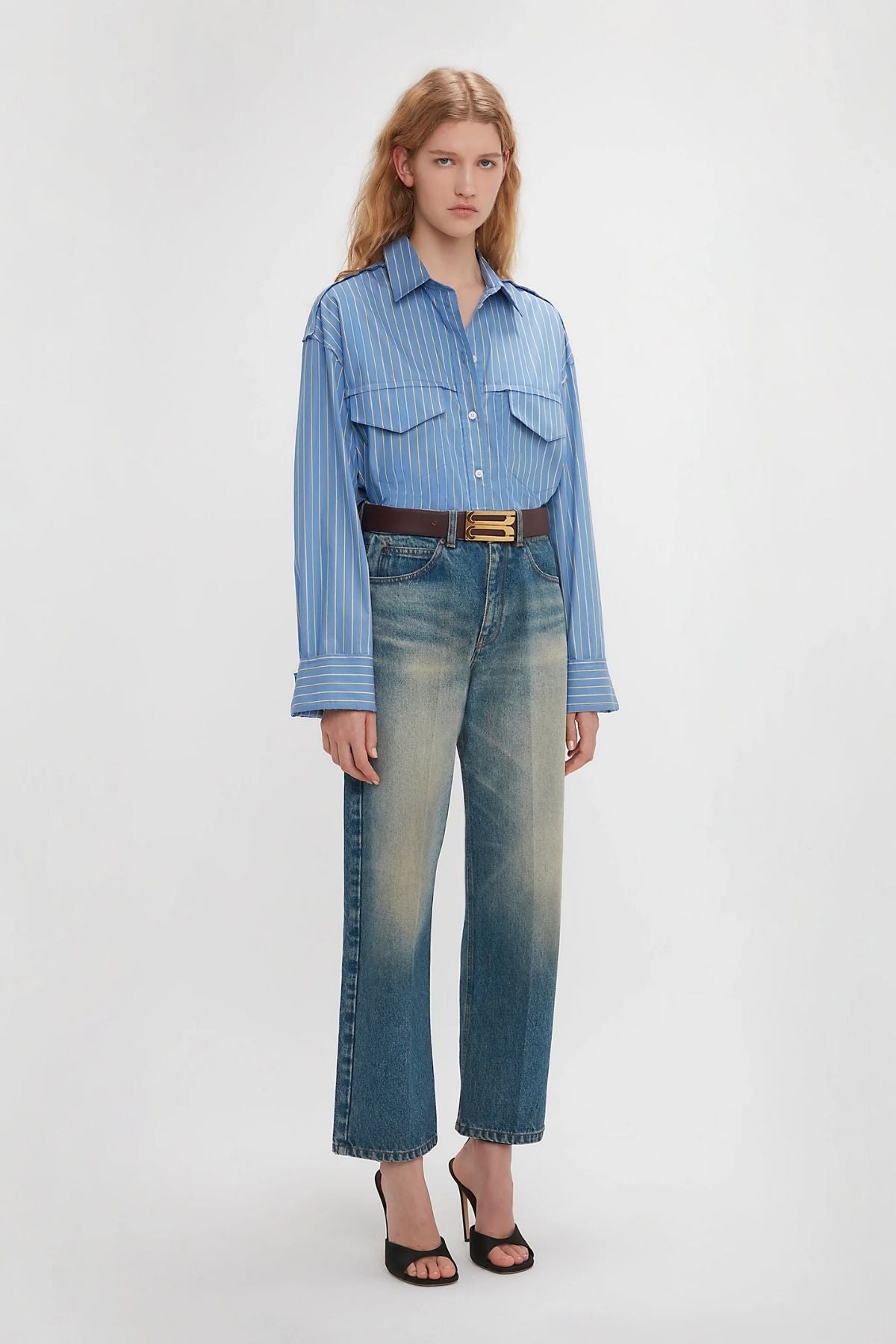 Victoria Beckham Cropped Seam Detail Shirt - Steel Blue