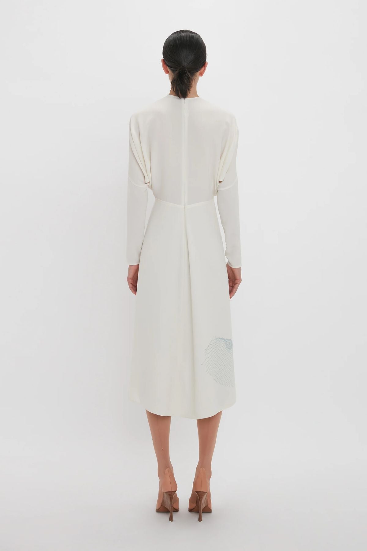 Victoria Beckham Long Sleeve Dolman Midi Dress - White/ Viper Blue