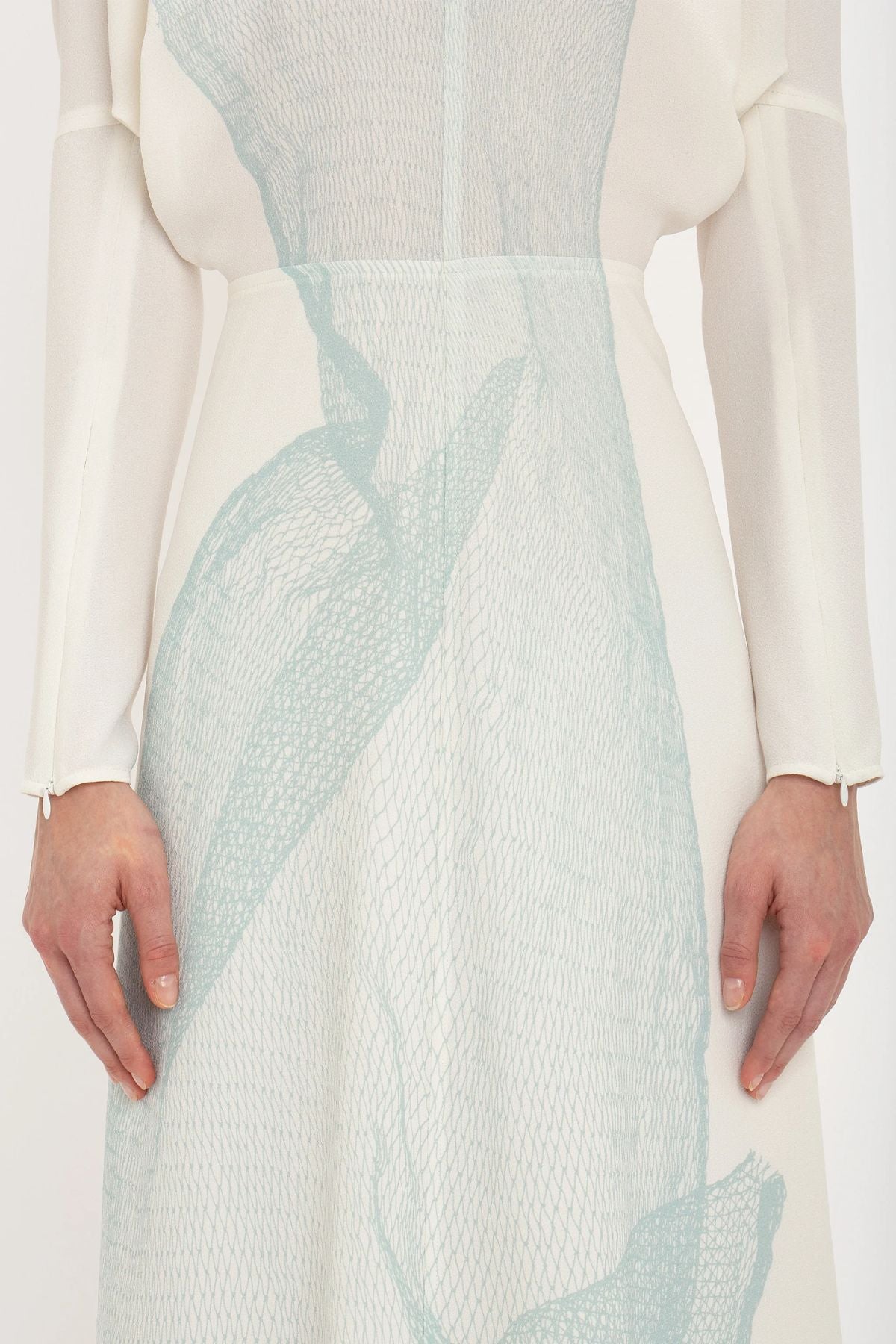 Victoria Beckham Long Sleeve Dolman Midi Dress - White/ Viper Blue