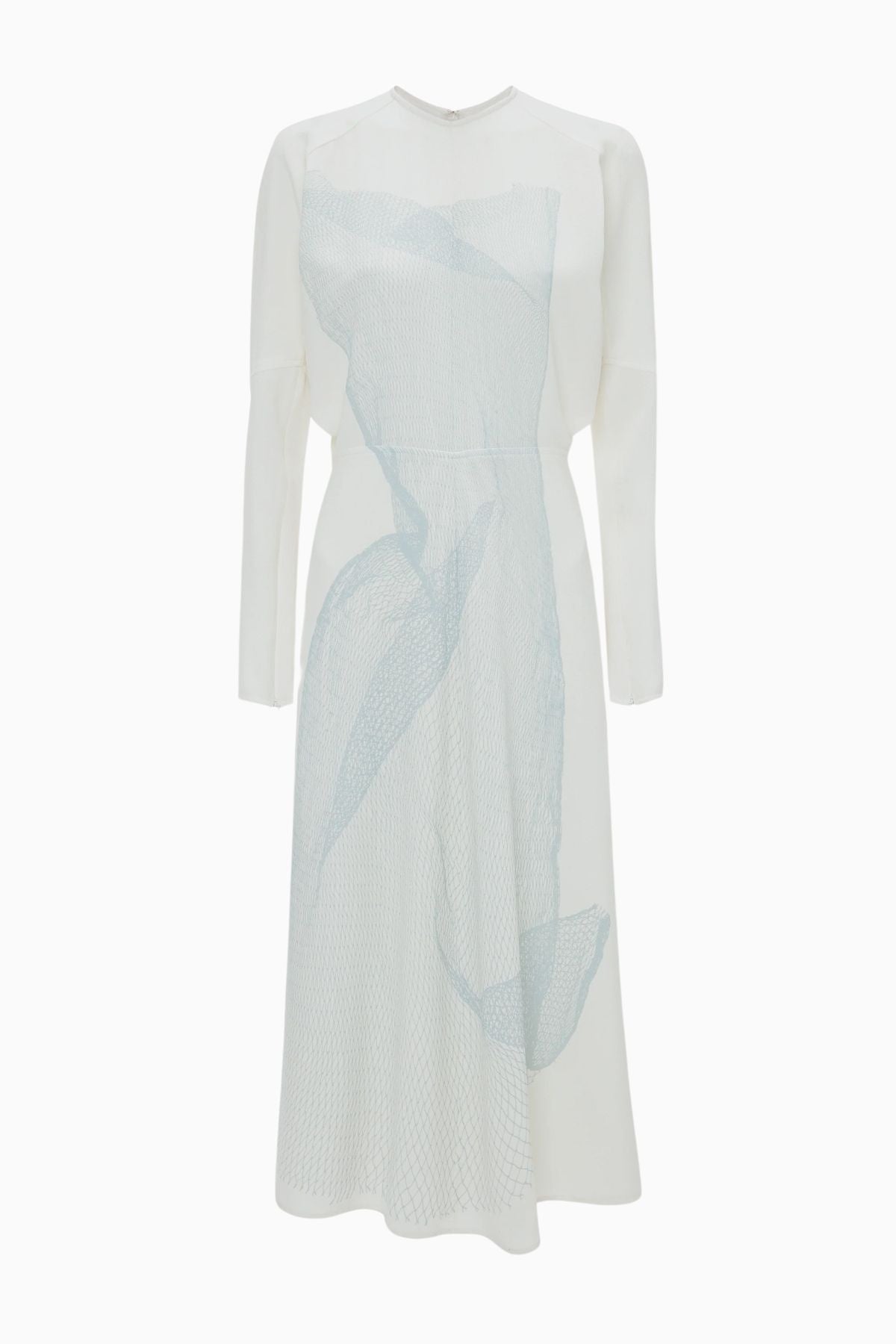 Victoria Beckham Long Sleeve Dolman Midi Dress - White/ Viper Blue