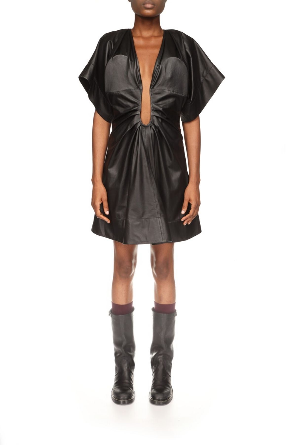 Victoria Beckham Structured Leather T-Shirt Dress - Black