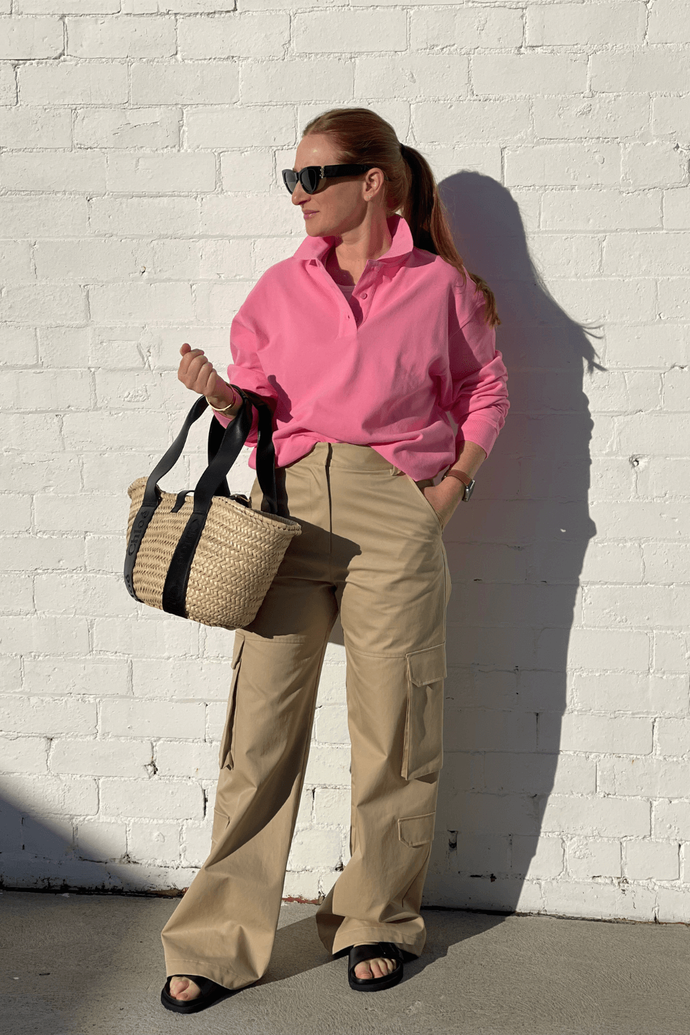 Samsøe Samsøe Polo Top with MSGM Cargo Pants Chloe Bag and Birkenstock Arizona slides