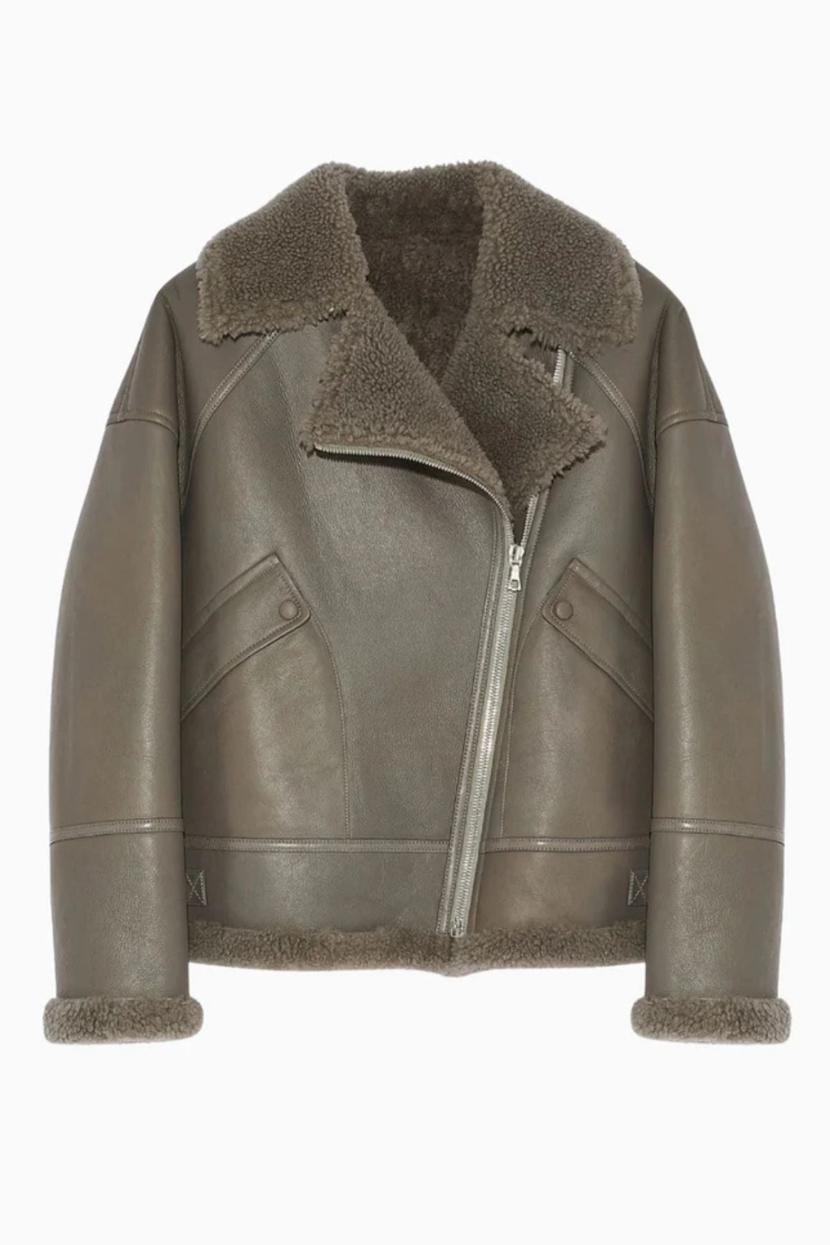 Yves Salomon Shearling Longline Bomber Jacket - Ombre Grey
