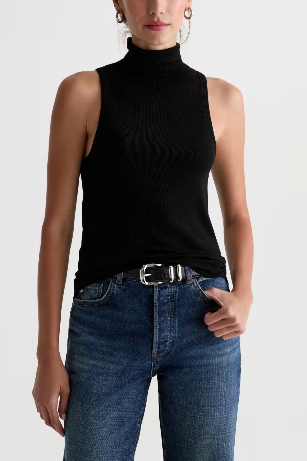 AG Denim Faey Turtleneck Tank - Super Black