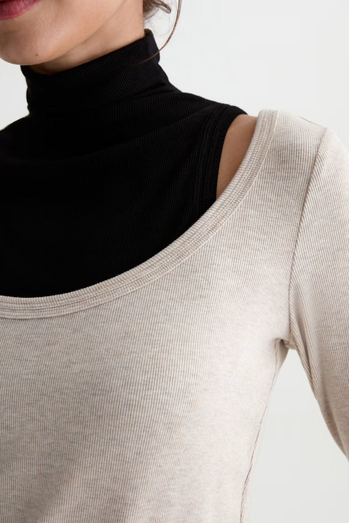 AG Denim Giah LS Scoop - Heather Oatmilk