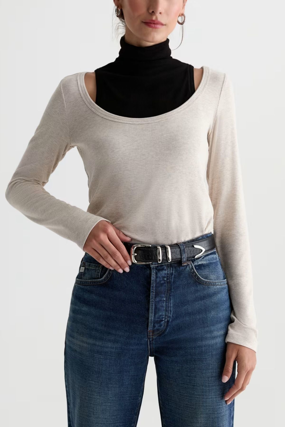 AG Denim Giah LS Scoop - Heather Oatmilk