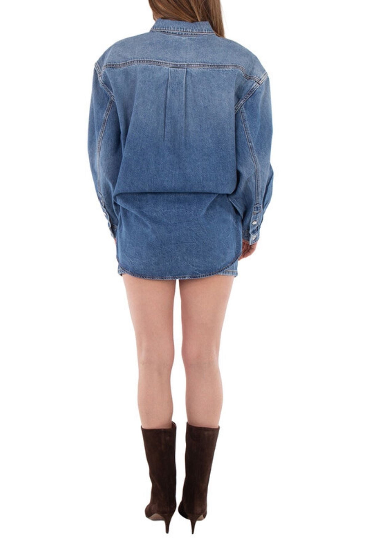 Alexander Wang Long Sleeve Prestyle Denim Shirt Mini Dress - Vintage Light Indigo