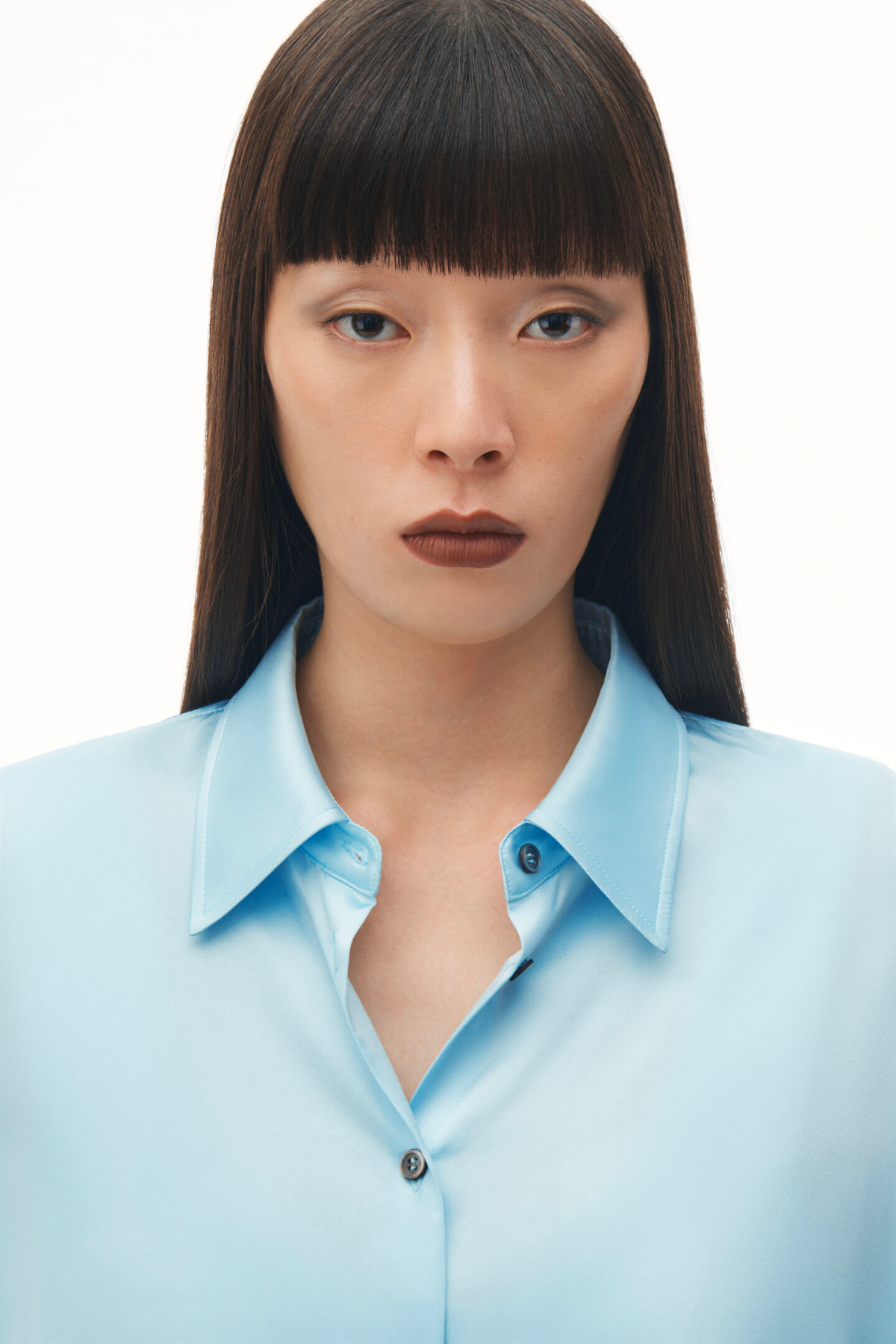 Alexander Wang Oversized Silk Shirt with Logo Cut Out -Shine Blue