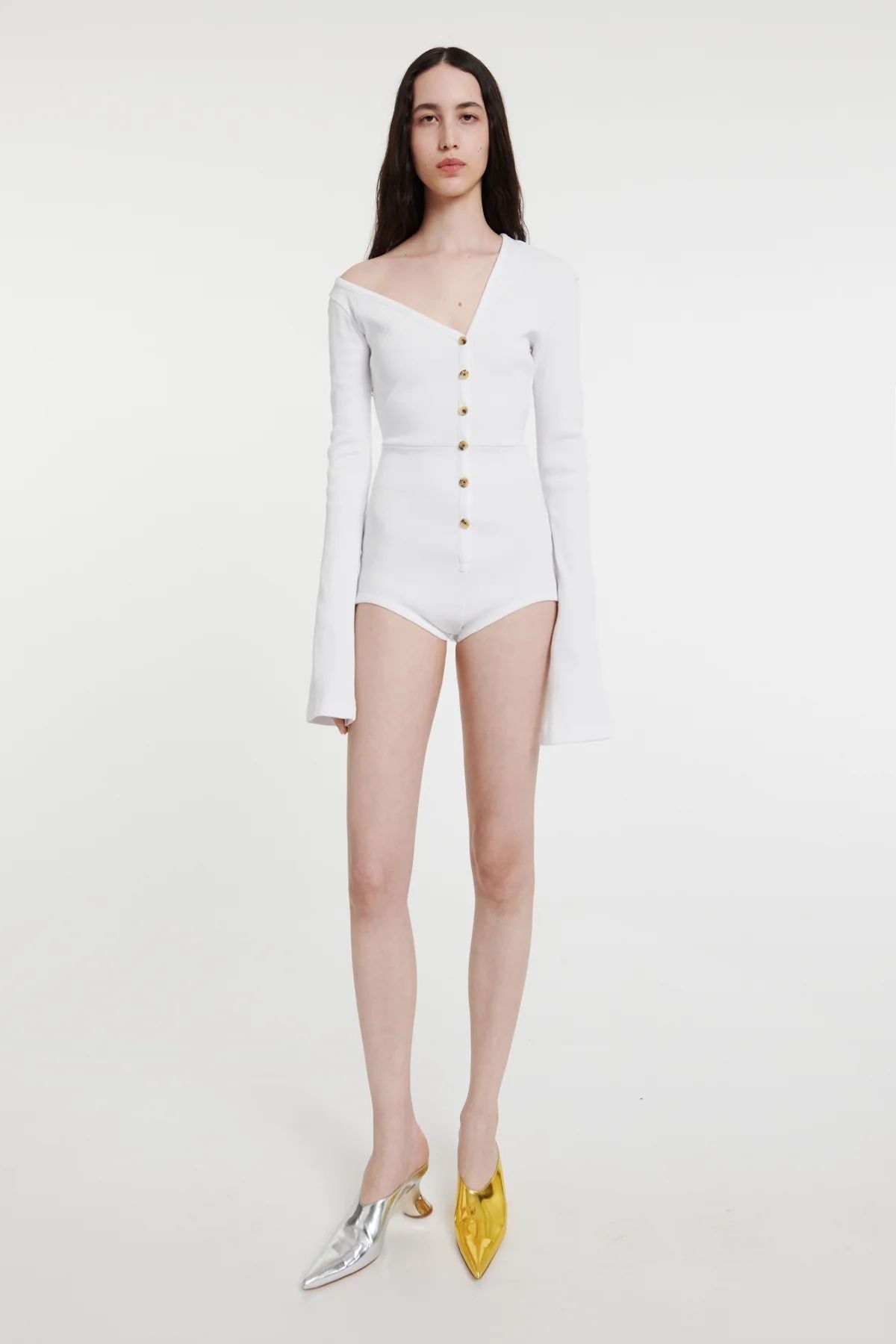 A.W.A.K.E Mode Bodysuit with Asymmetric Collar - White