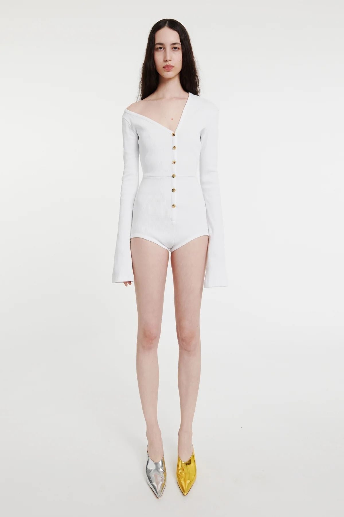 A.W.A.K.E Mode Bodysuit with Asymmetric Collar - White