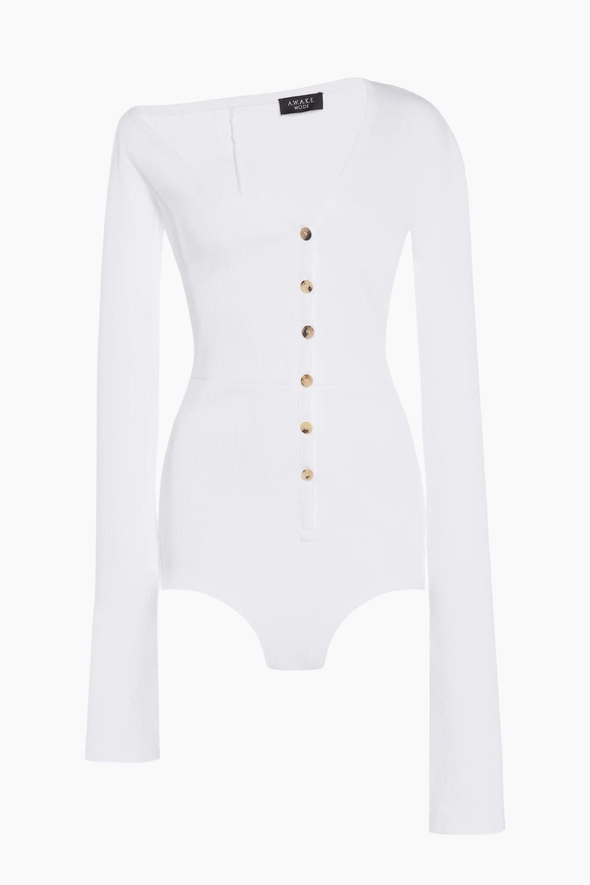 A.W.A.K.E Mode Bodysuit with Asymmetric Collar - White