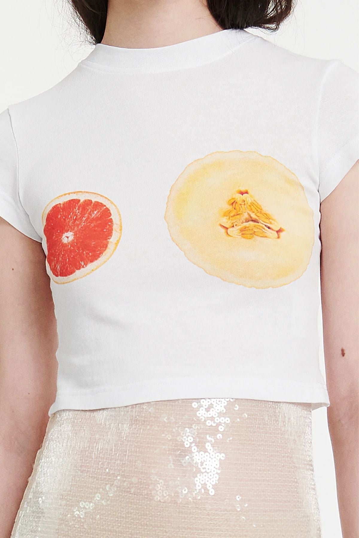 A.W.A.K.E Mode Cropped Fitted T-Shirt with Fruit Print - White