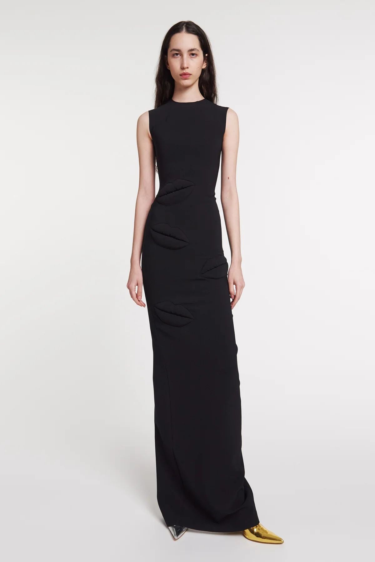 A.W.A.K.E. Mode Fitted Maxi Dress with Lip Applique - Black A.W.A.K.E. Mode Fitted Maxi Dress with Lip Applique - Black