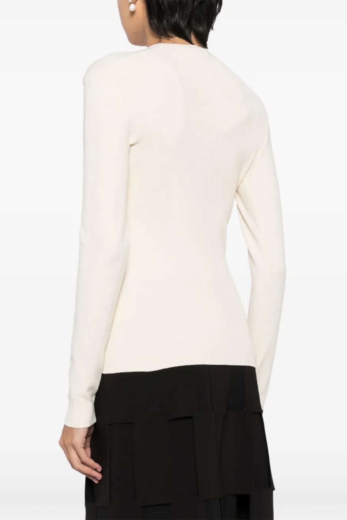 A.W.A.K.E Mode Knit Top with Front Cut Out and Lip Appliqué - Ivory