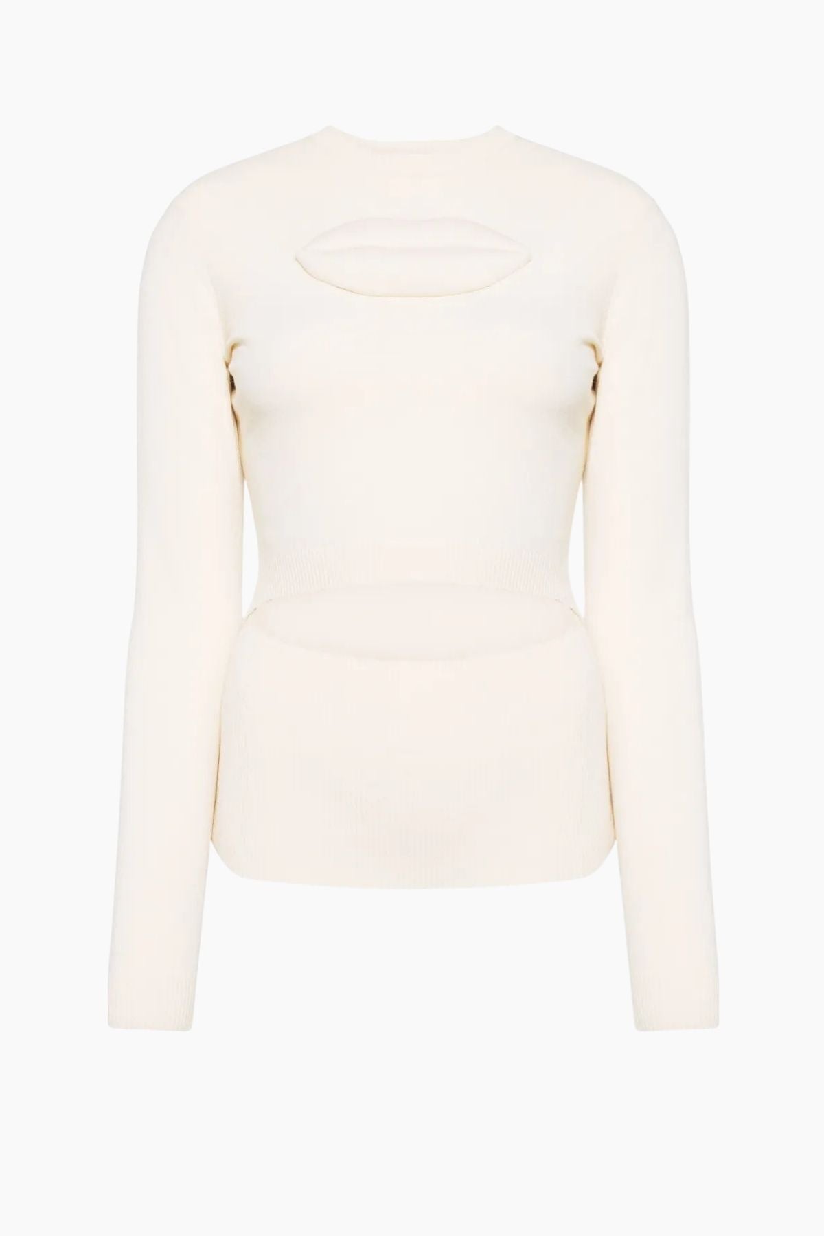 A.W.A.K.E Mode Knit Top with Front Cut Out and Lip Appliqué - Ivory