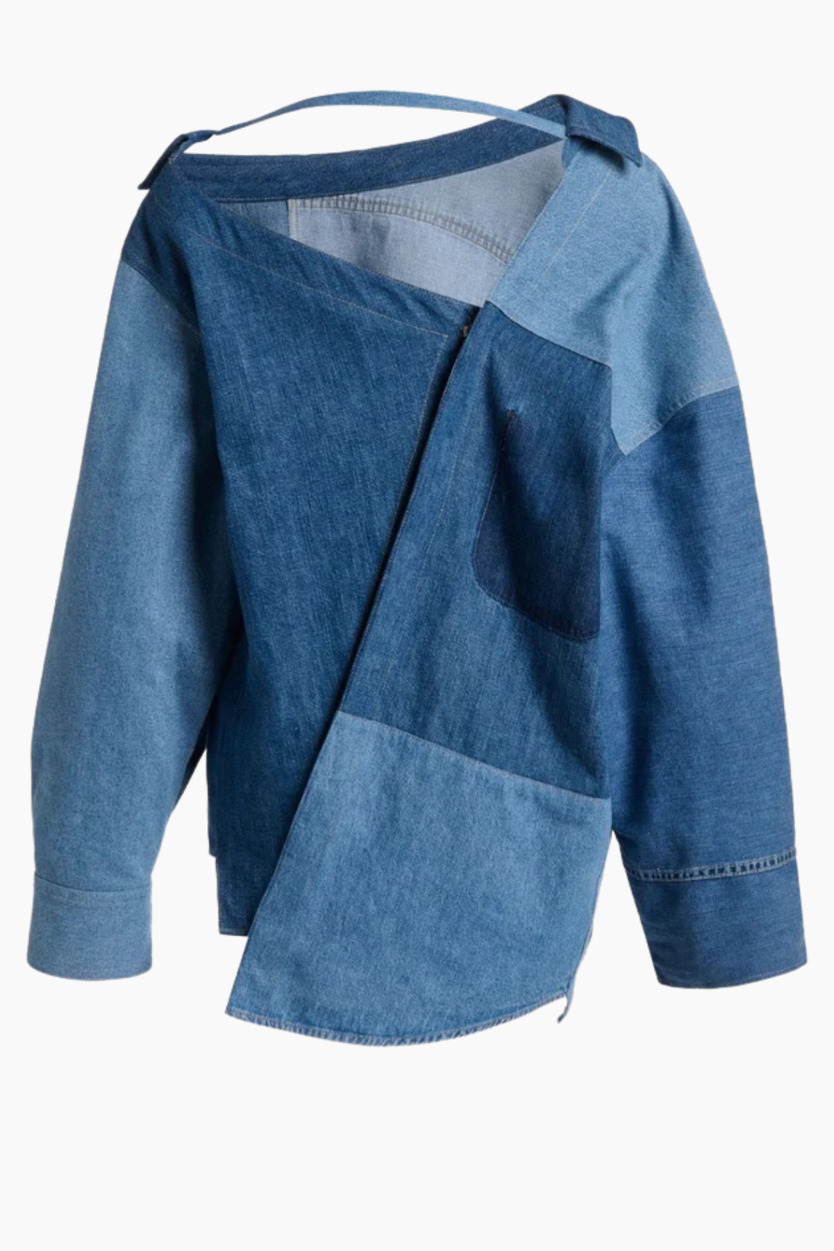 A.W.A.K.E. Mode Off Shoulder Denim Shirt - Blue