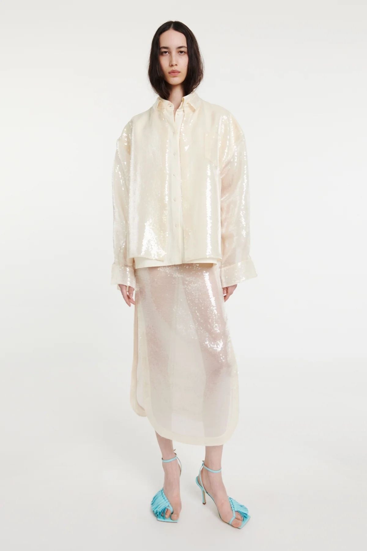 A.W.A.K.E Mode Sequined Double Trompe L'Oeil Shirt - Ivory