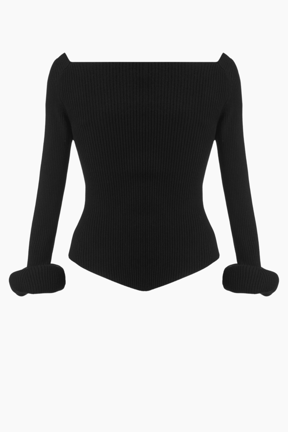 A.W.A.K.E Mode Square Neck Knit Top with Doughnut Cuffs - Black