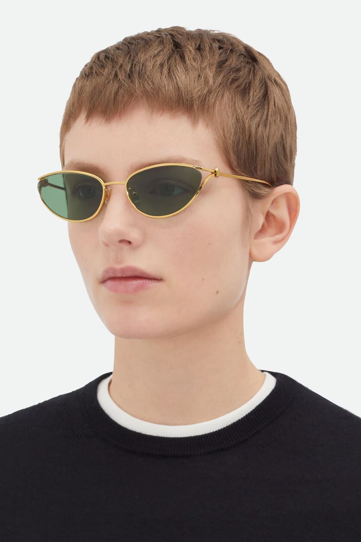Bottega Veneta Knot Cat Eye Sunglasses - Gold/ Green