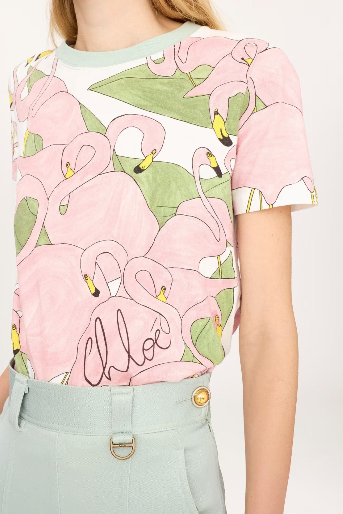 Chloé Allover Flamingo Jersey Tee - Iconic Milk