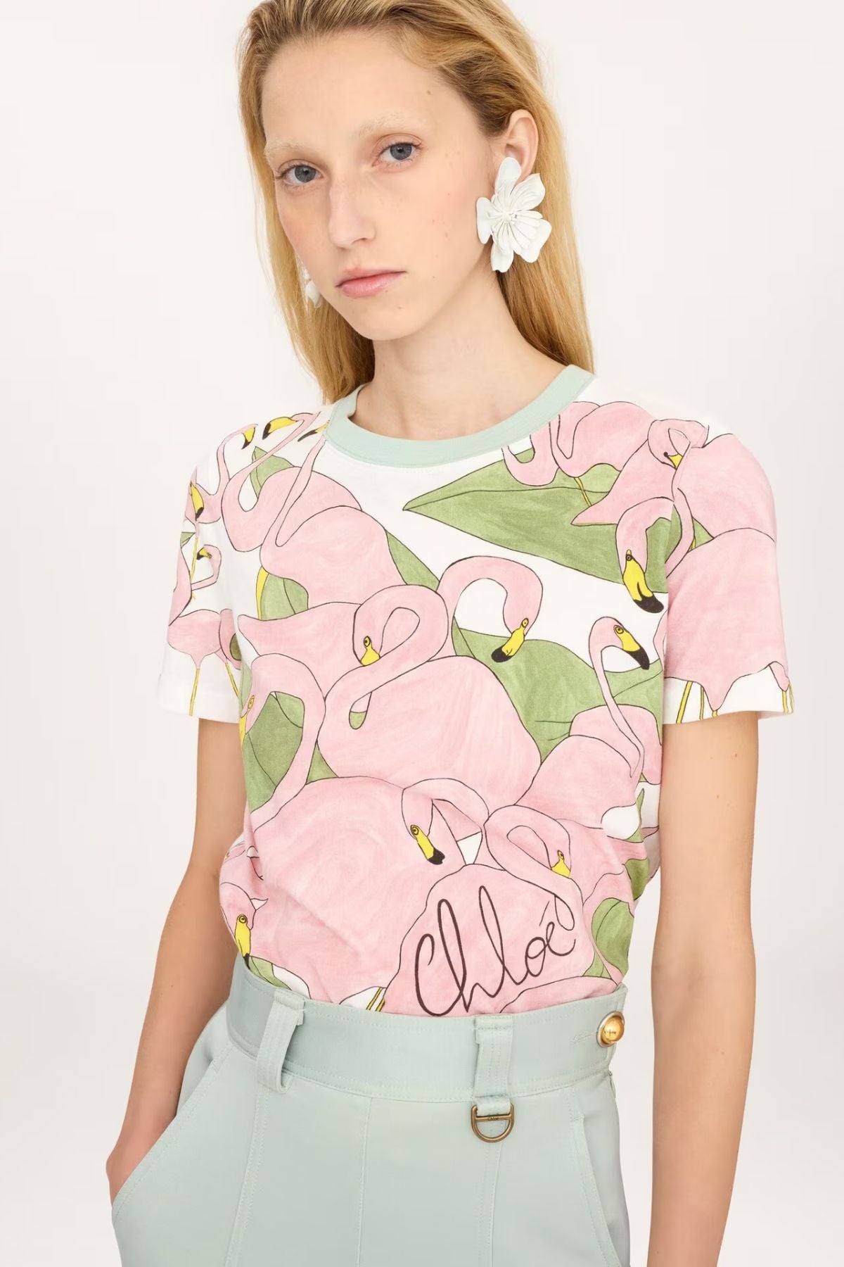 Chloé Flamingo Jersey Tee - Iconic Milk