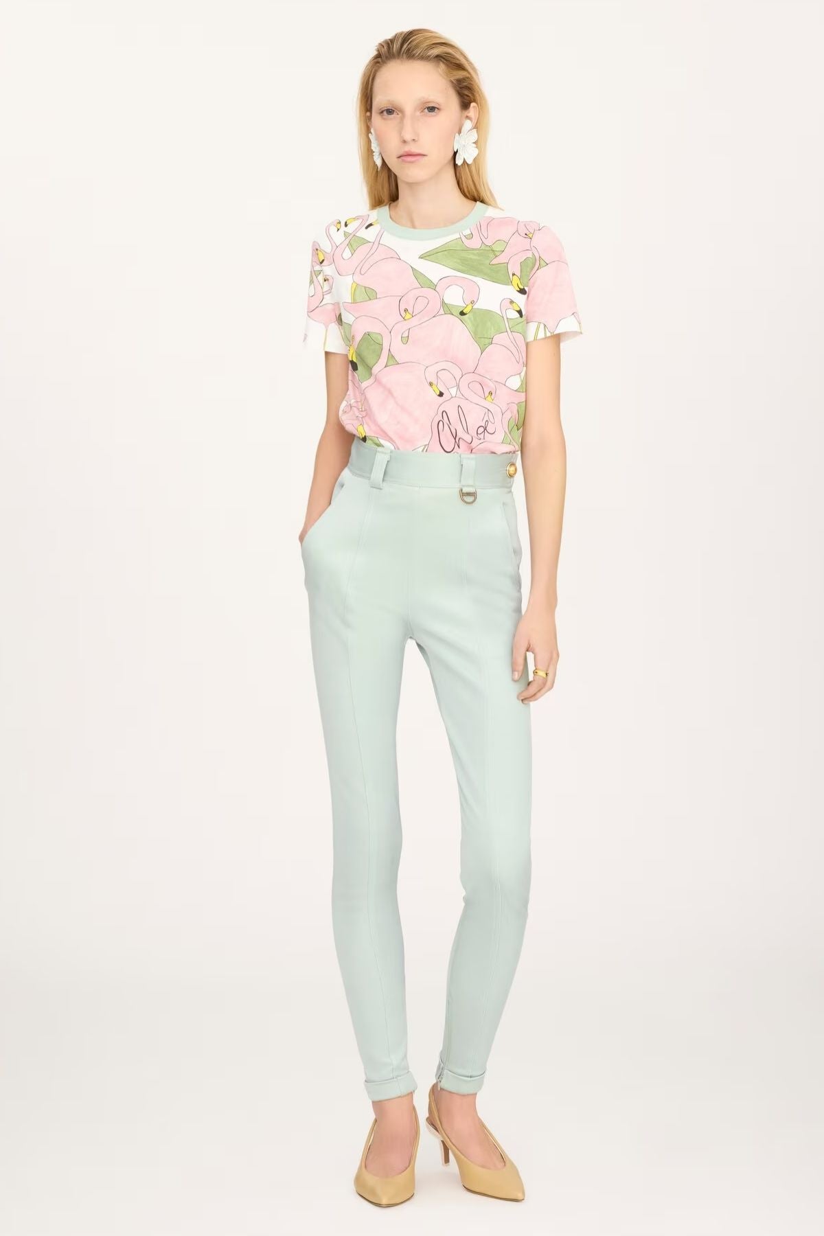 Chloé Allover Flamingo Jersey Tee - Iconic Milk