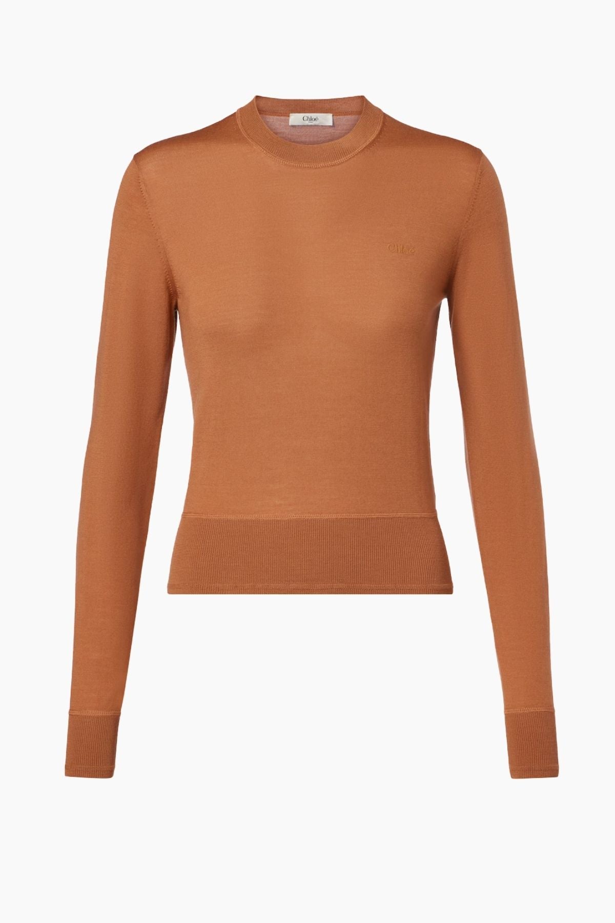 Chloé Long Sleeve Logo Sweater - Cognac Brown