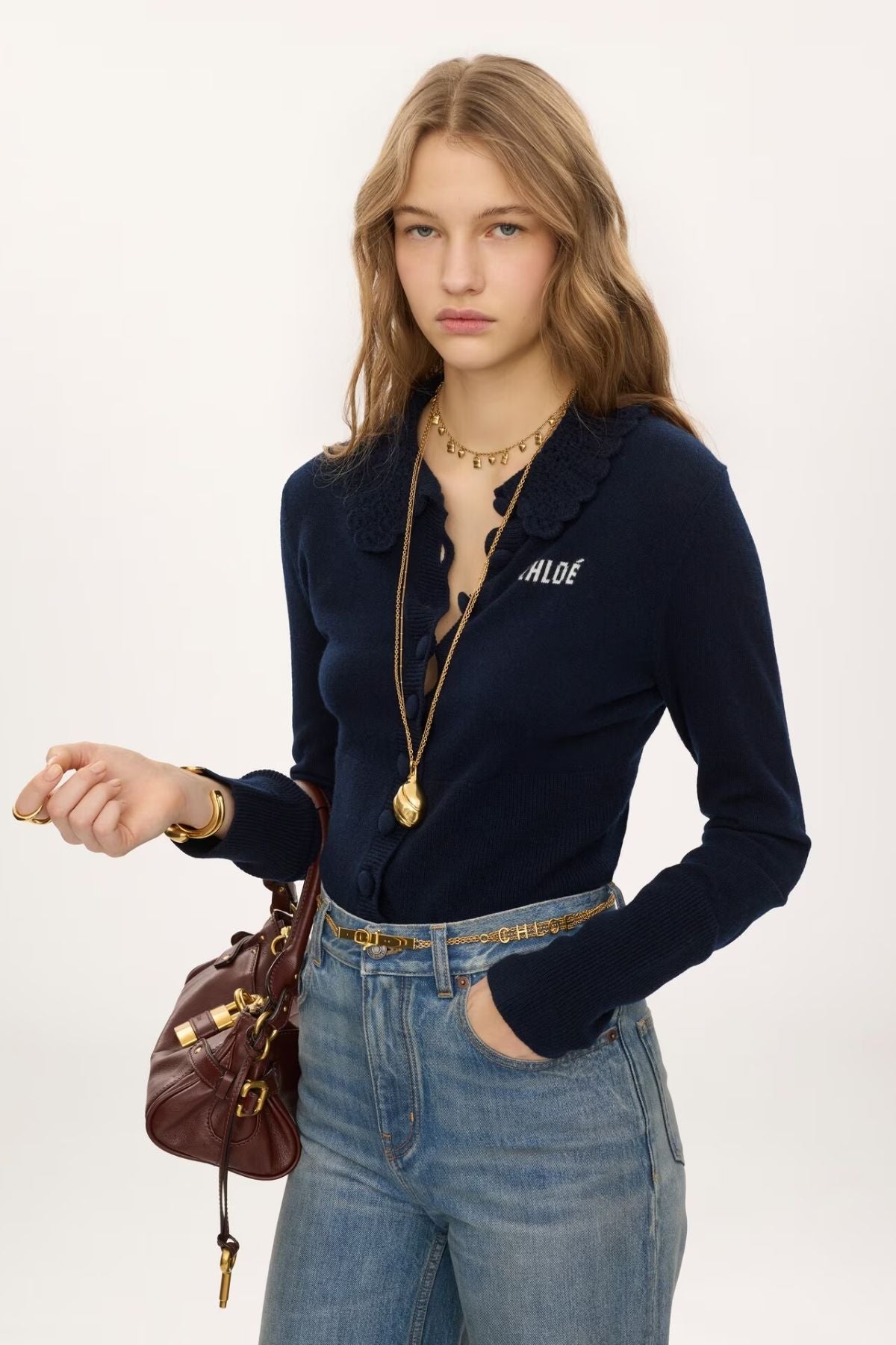 Chloé Multistitch Knit Cardigan - Ink Navy