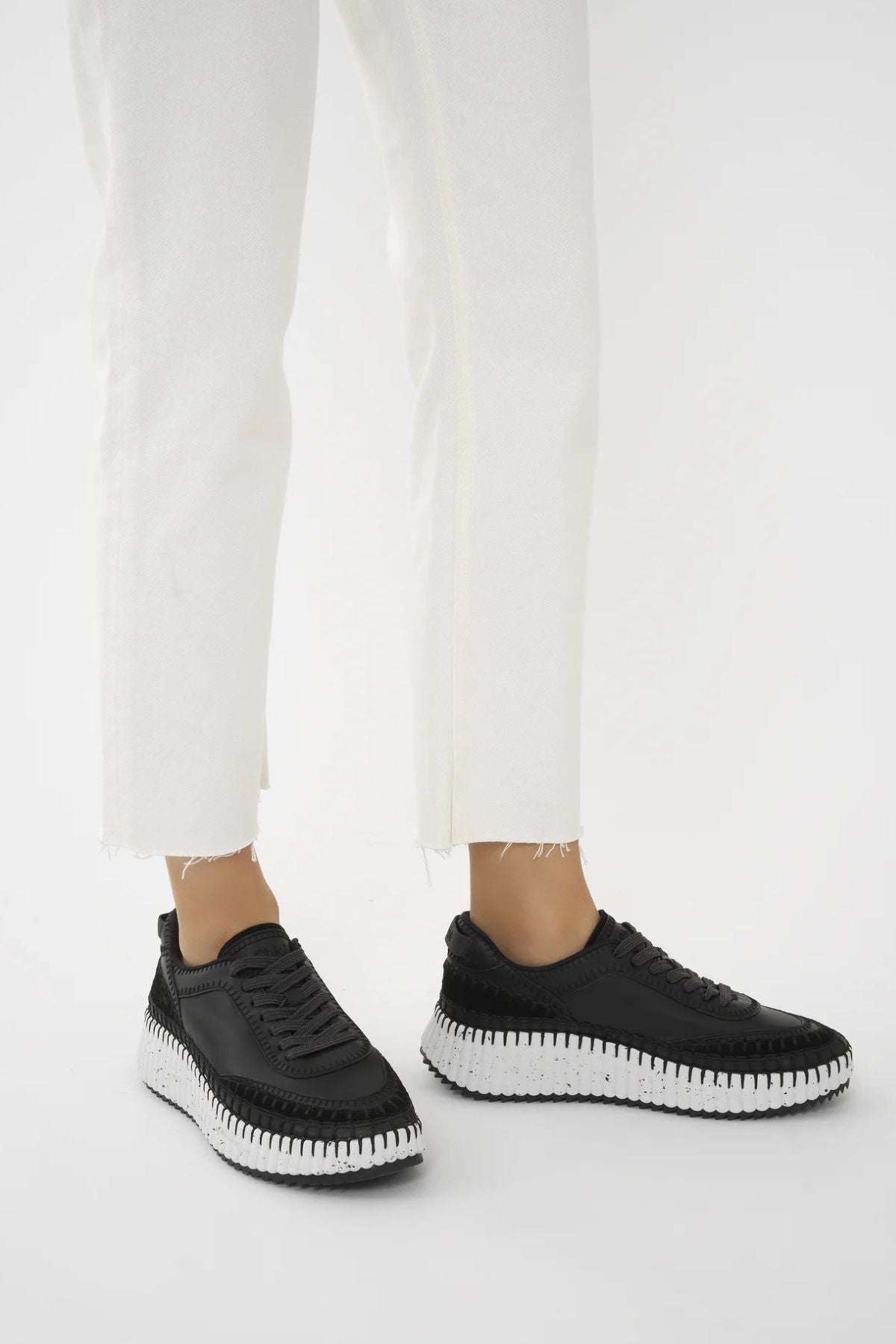 Chloé Leather Combo Nama Sneaker - Black
