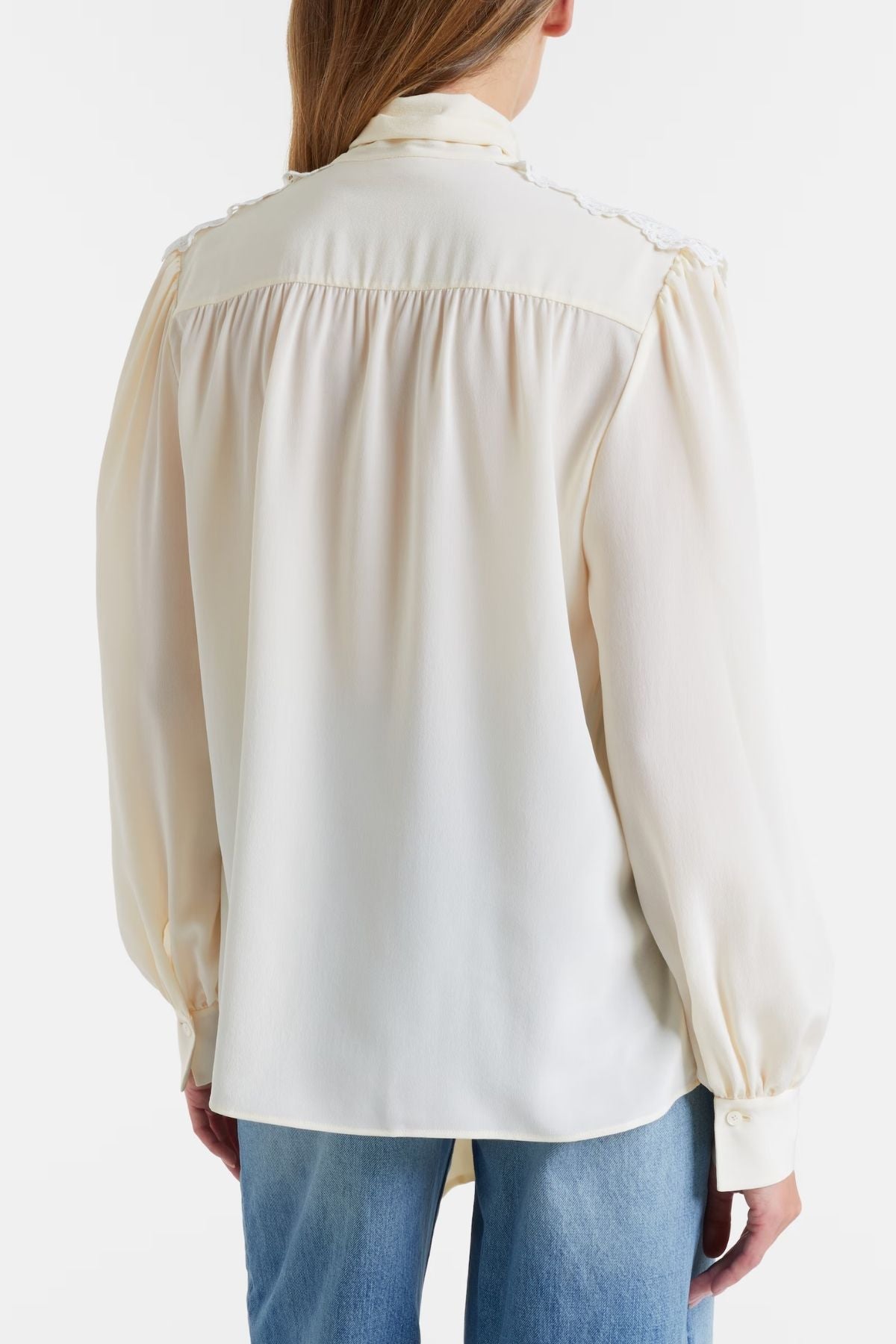 Chloé Organic Silk Bow Tie Blouse - Pristine White
