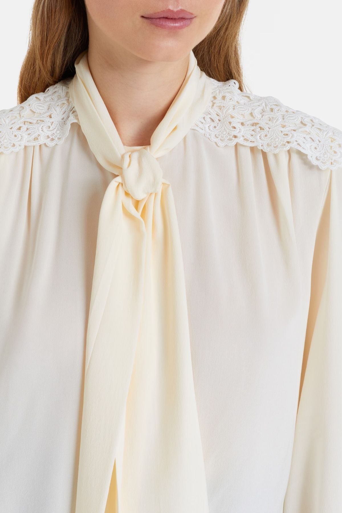 Chloé Organic Silk Bow Tie Blouse - Pristine White
