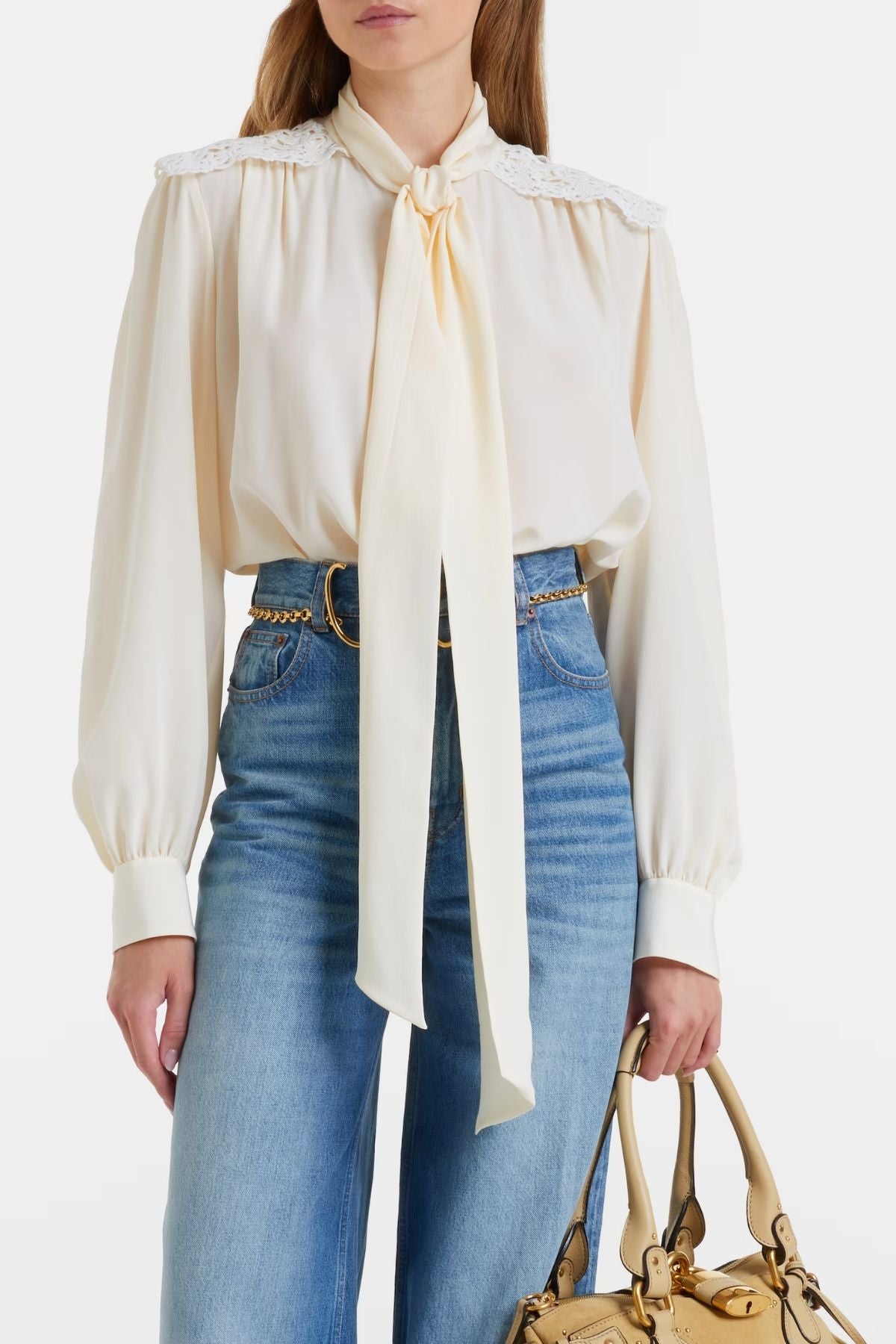 Chloé Organic Silk Bow Tie Blouse - Pristine White