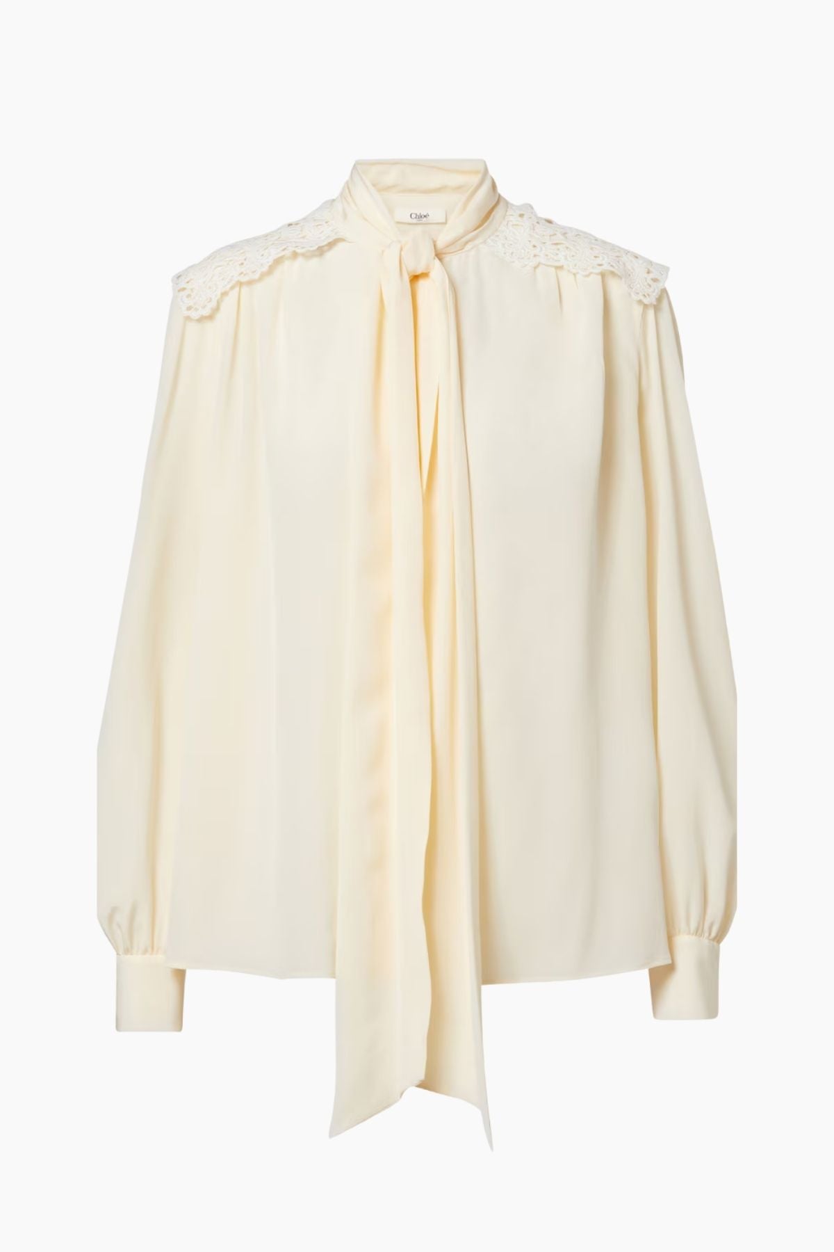 Chloé Organic Silk Bow Tie Blouse - Pristine White