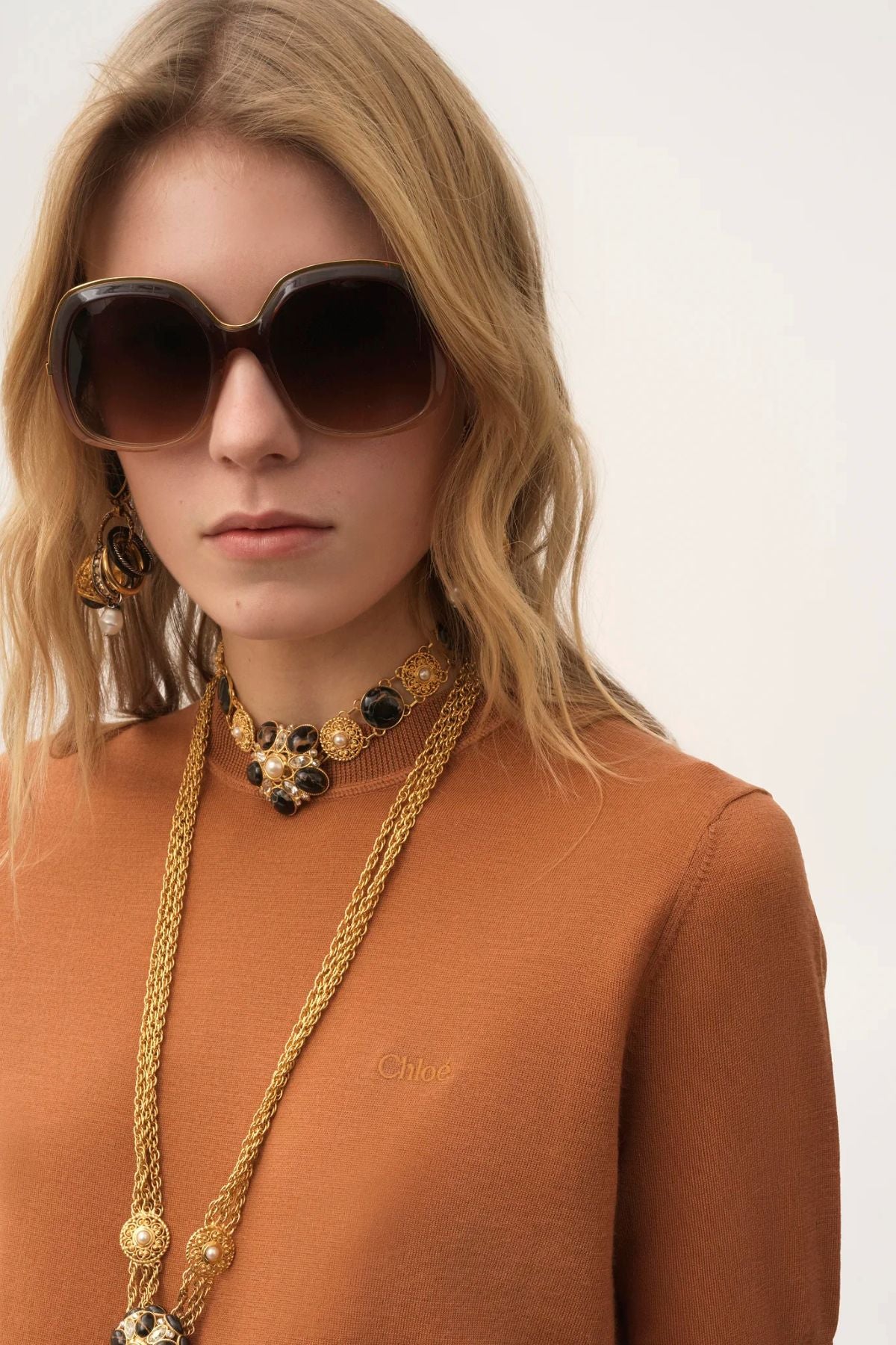 Chloé Short Sleeve Logo Sweater - Cognac Brown