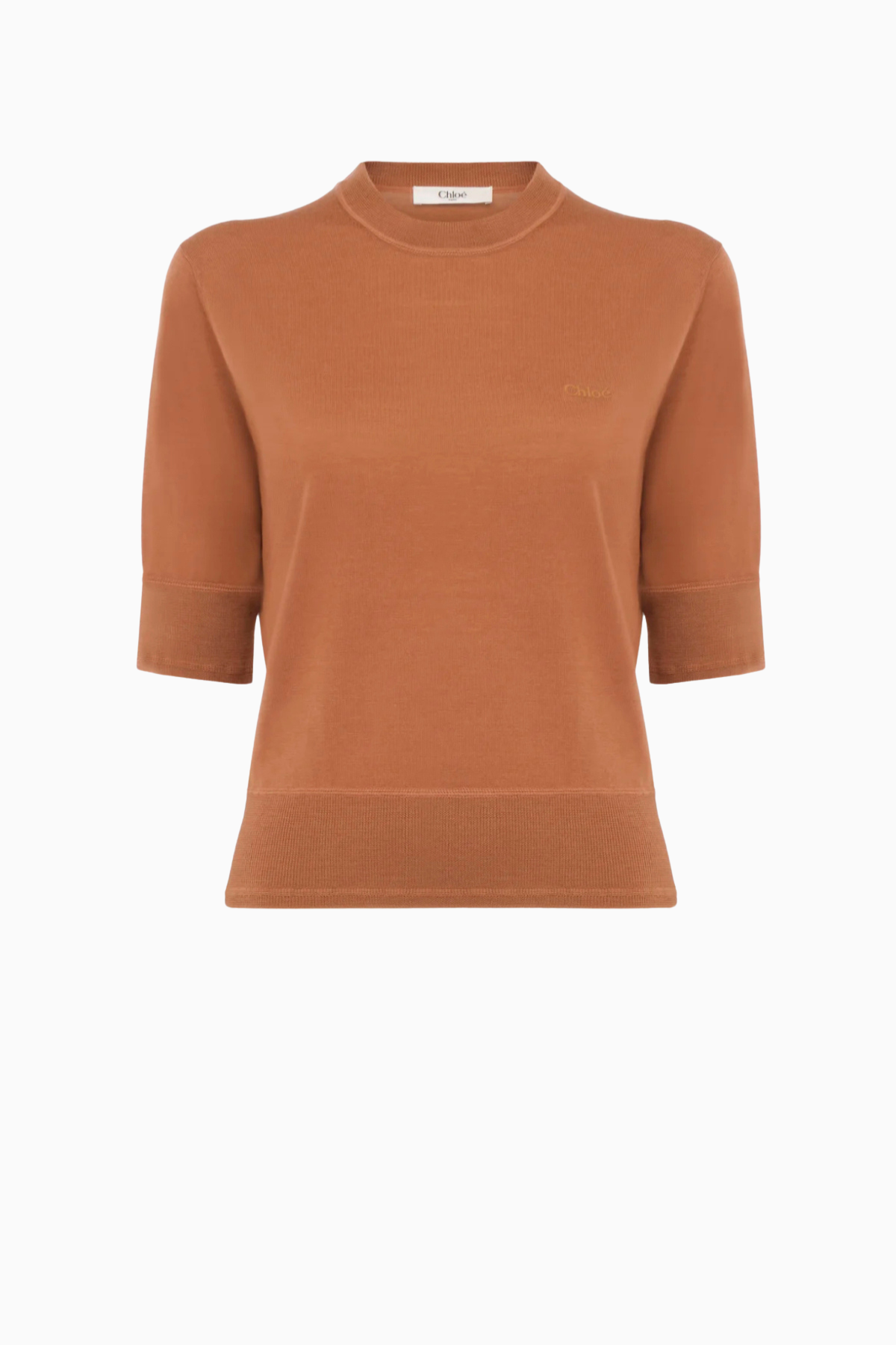 Chloé Short Sleeve Logo Sweater - Cognac Brown
