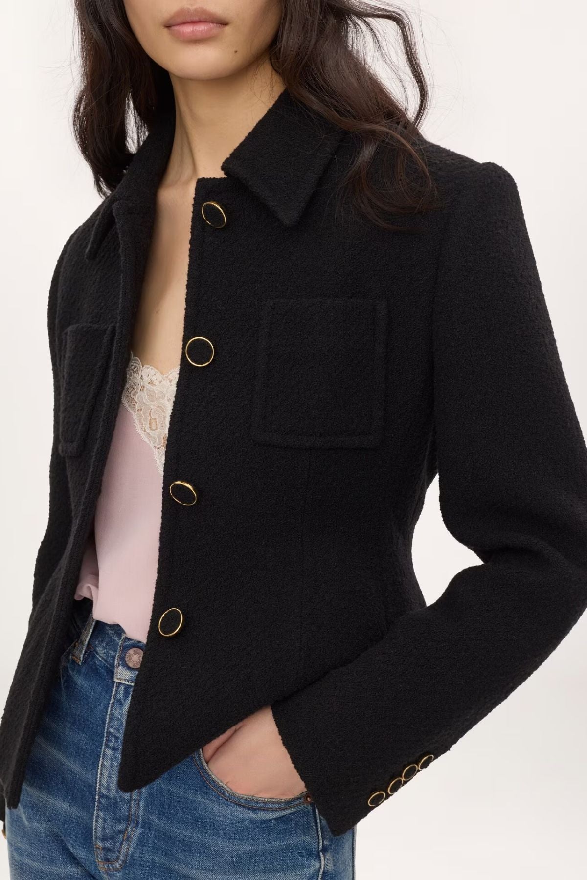 Chloé Wool Bouclette Shrunken Blazer - Black