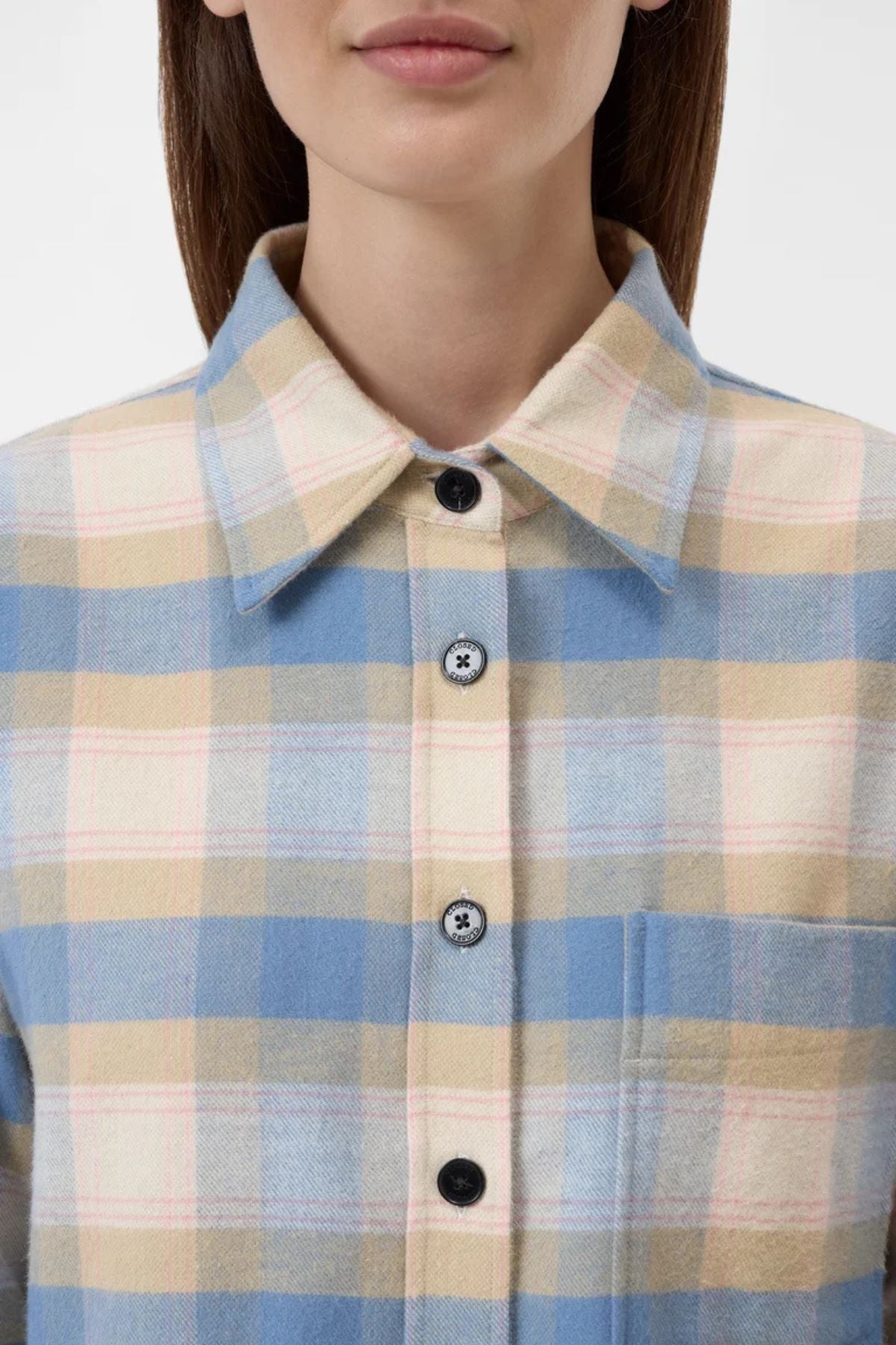 CLOSED Cropped Check Oversized Shirt - Powder Blue