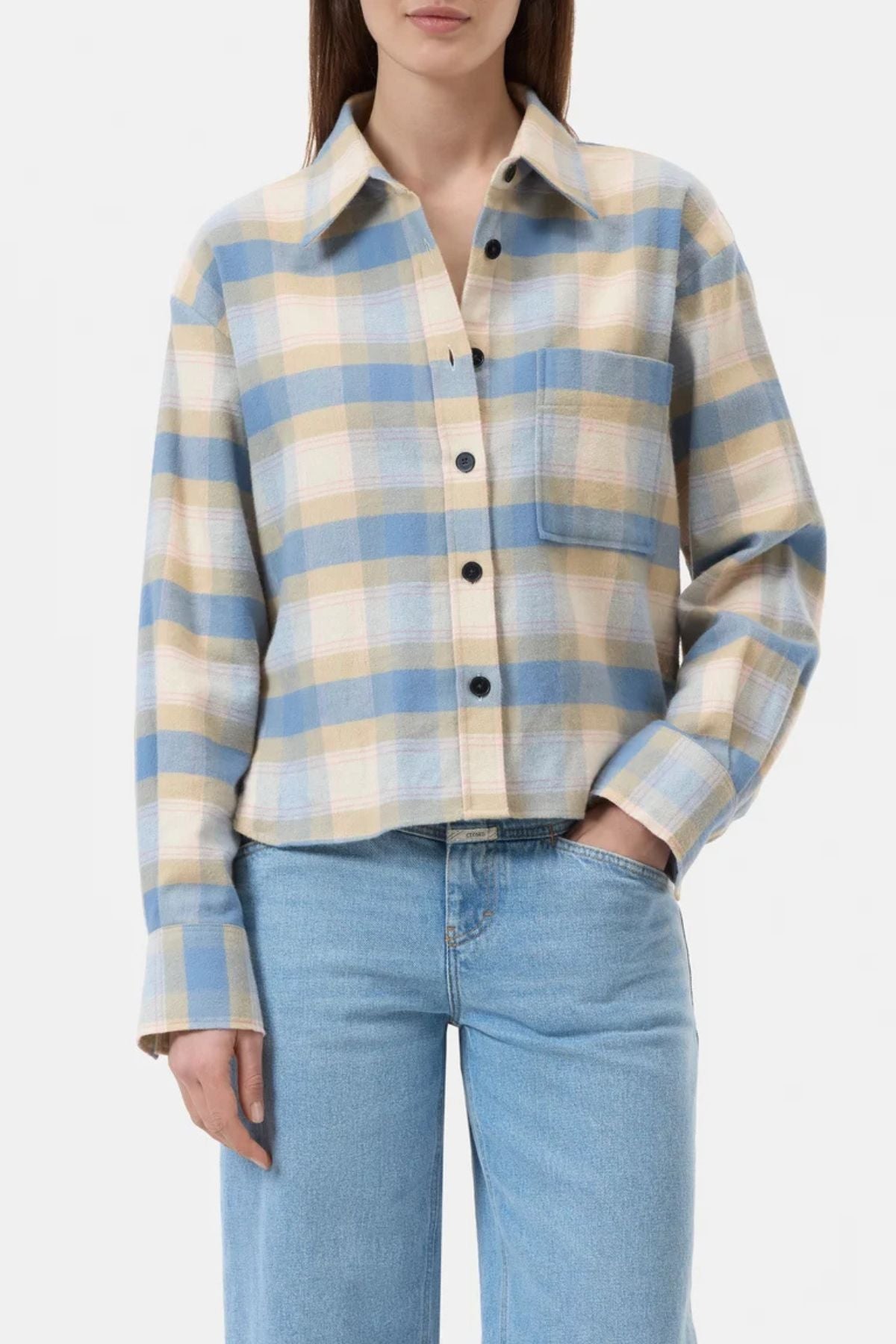 CLOSED Cropped Check Oversized Shirt - Powder Blue