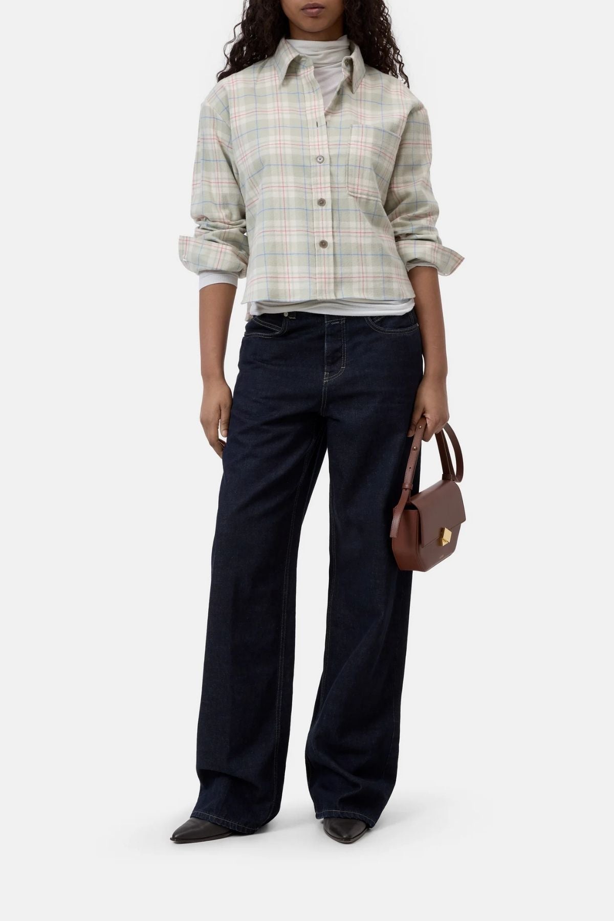 CLOSED Cropped Check Oversized Shirt - Stoneleaf