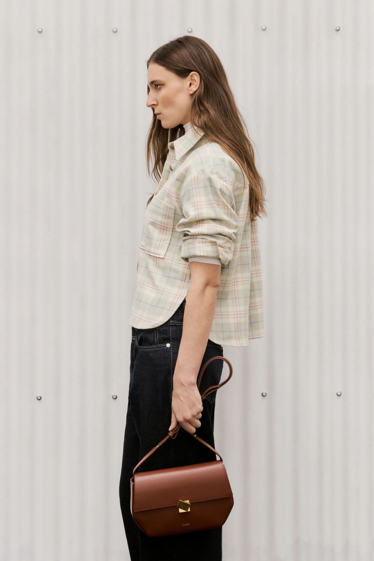 CLOSED Cropped Check Oversized Shirt - Stoneleaf