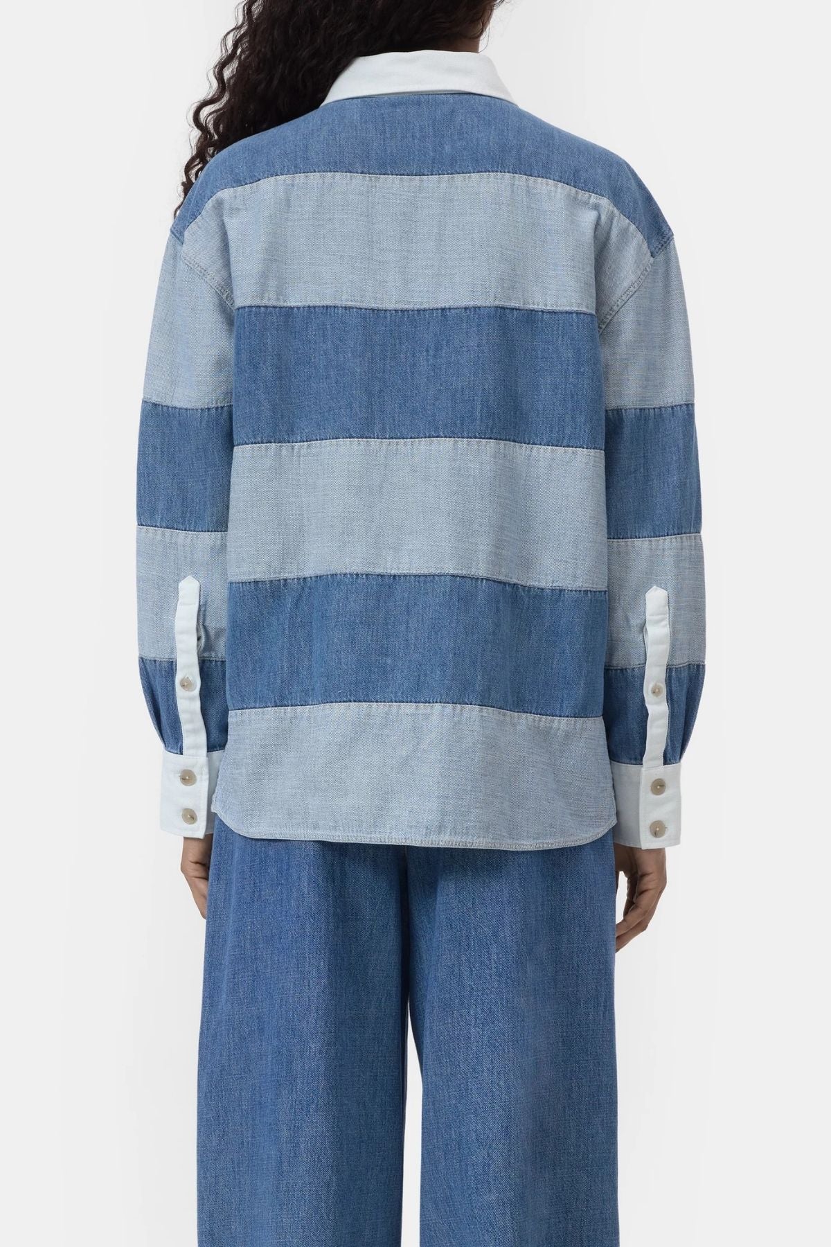 CLOSED Denim Stripe Rugby Shirt - Light Blue