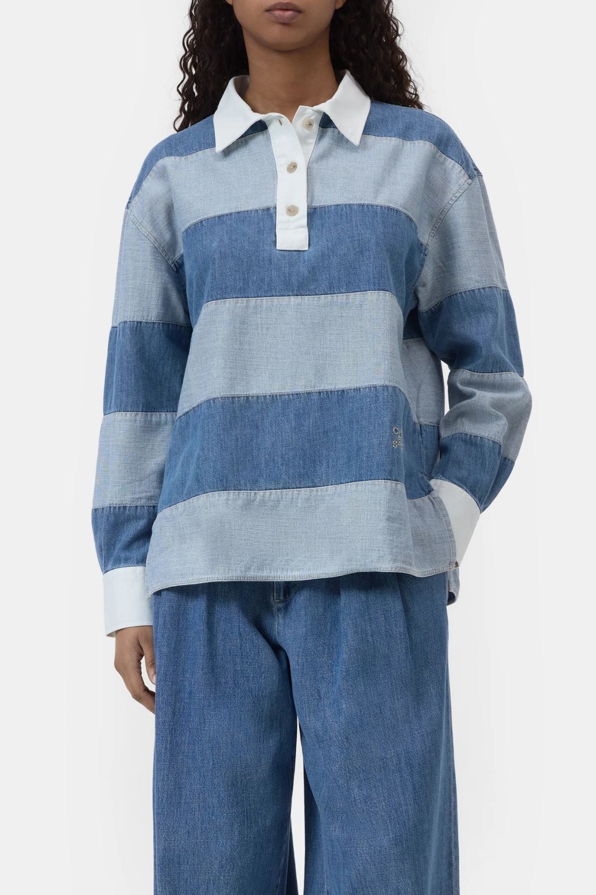 CLOSED Denim Stripe Rugby Shirt - Light Blue