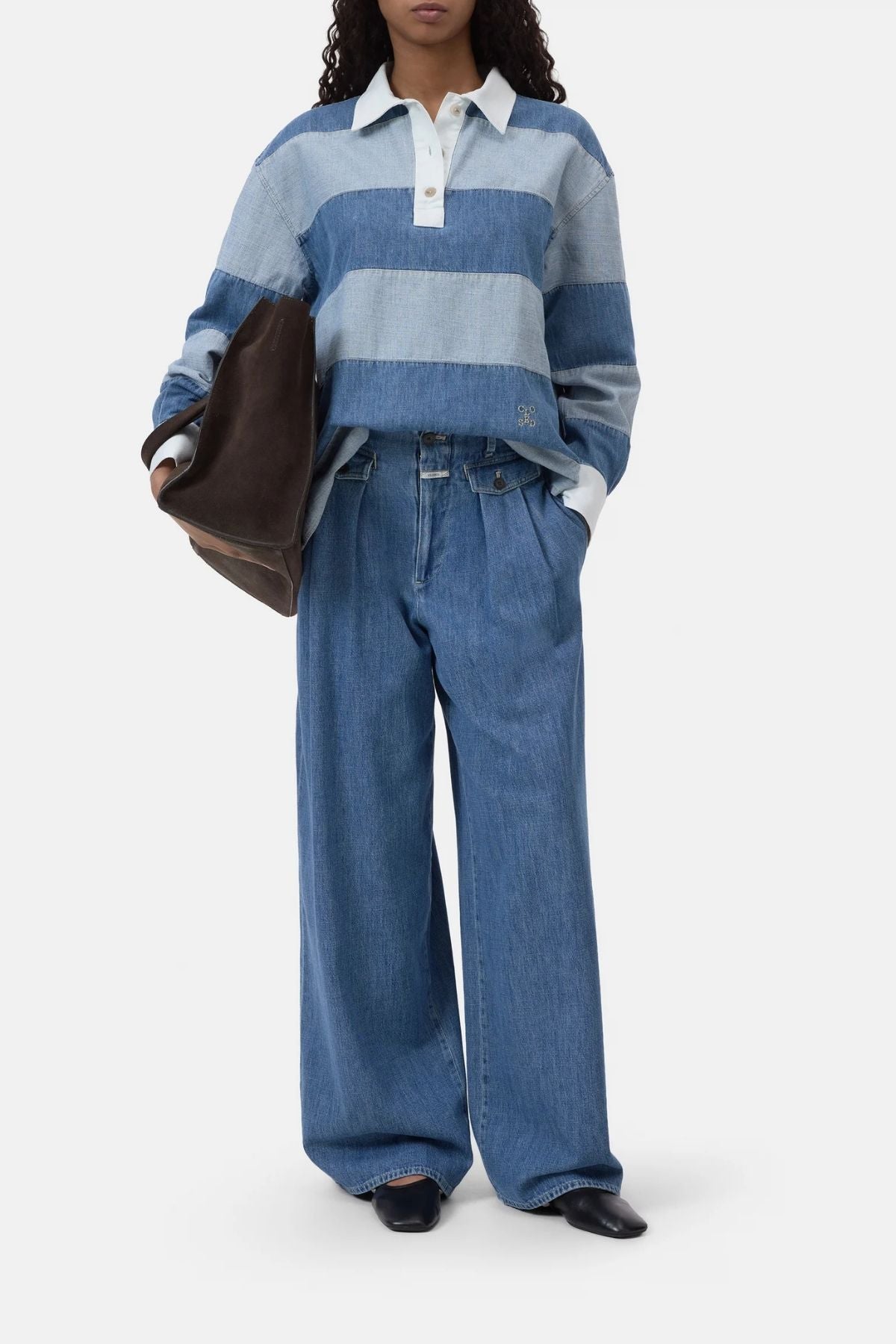 CLOSED Denim Stripe Rugby Shirt - Light Blue