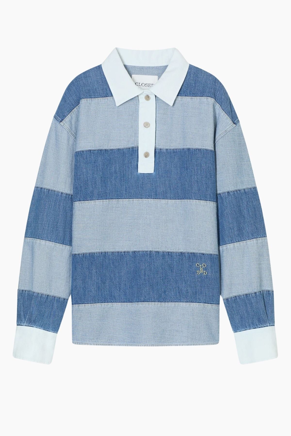 CLOSED Denim Stripe Rugby Shirt - Light Blue