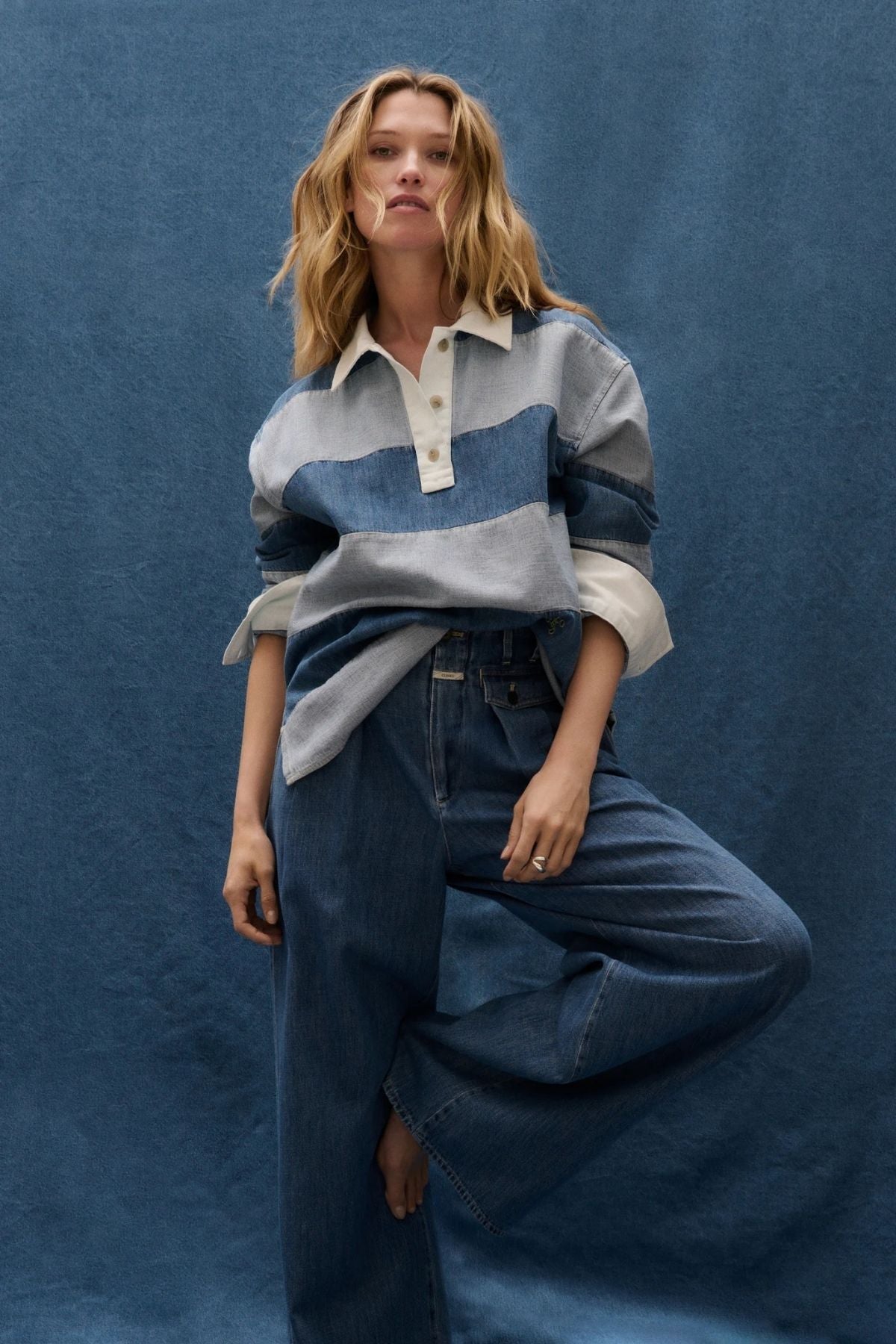 CLOSED Denim Stripe Rugby Shirt - Light Blue