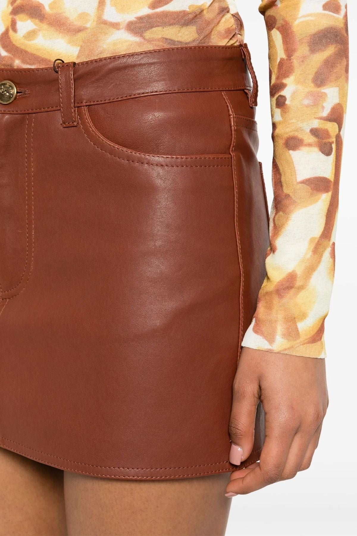 Etro Mini Leather Skirt - Brown