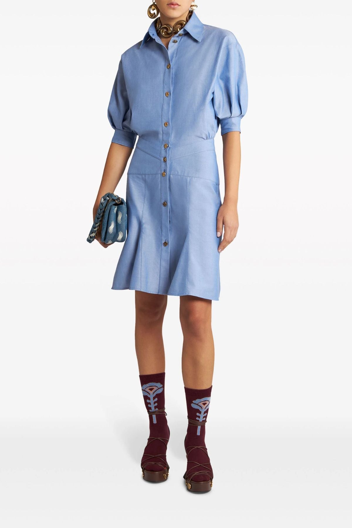 Etro Puff Sleeve Shirt Dress - Blue